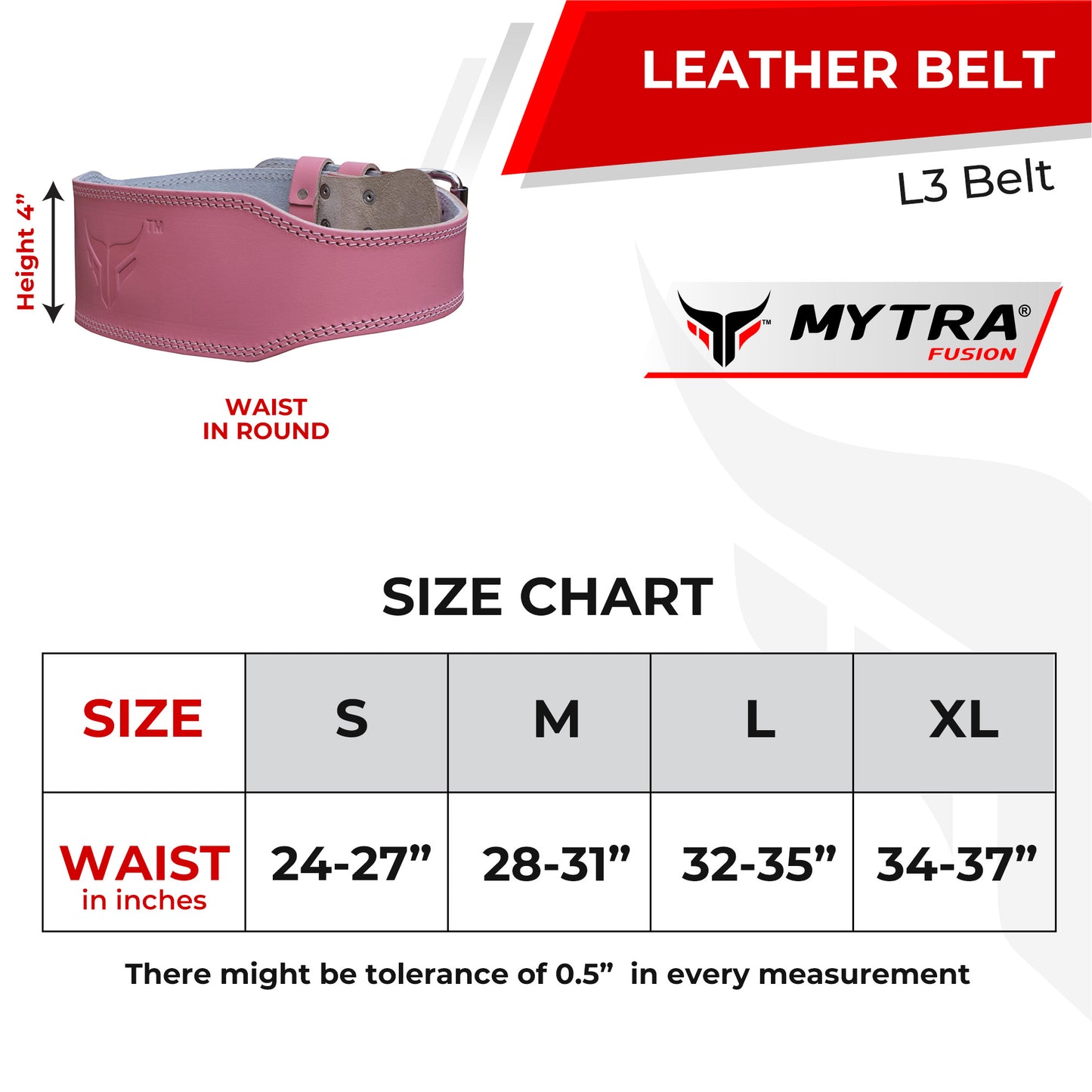 Mytra Fusion Weight lifting Belt Women L1 Pink