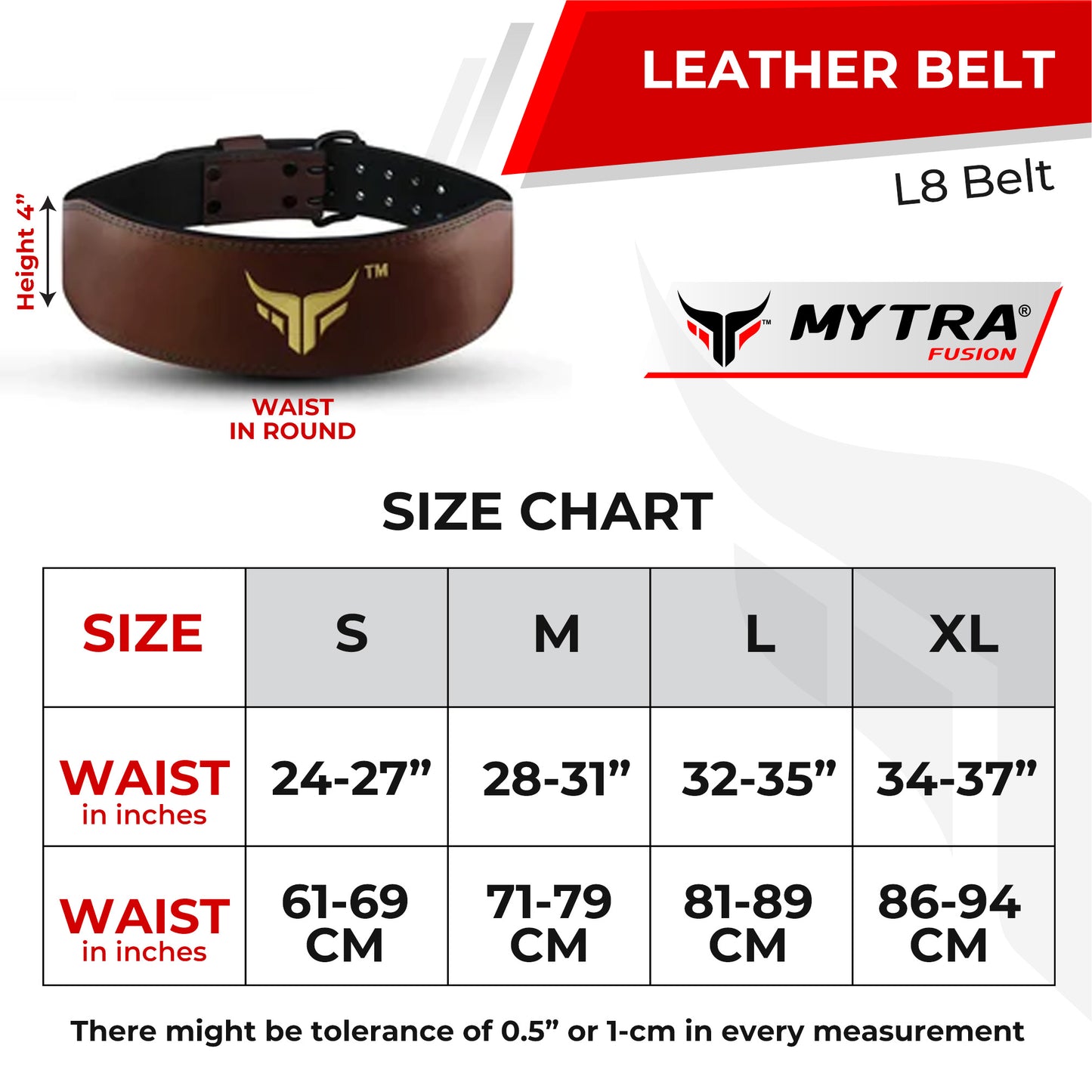 Mytra Fusion L8 4-inch Leather Lifting Belt