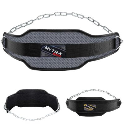 Black and Grey Neoprene Dip Belt, Soft Fitness Dipping Belt by Mytra Fusion