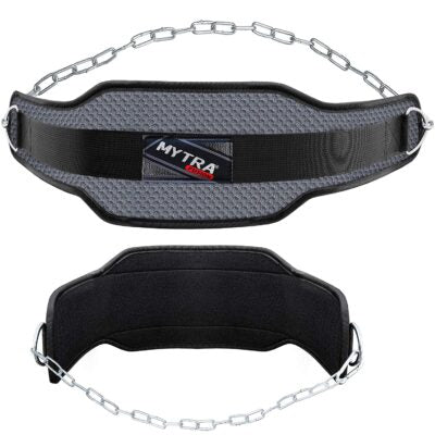 Black and Grey Neoprene Dip Belt, Soft Fitness Dipping Belt by Mytra Fusion