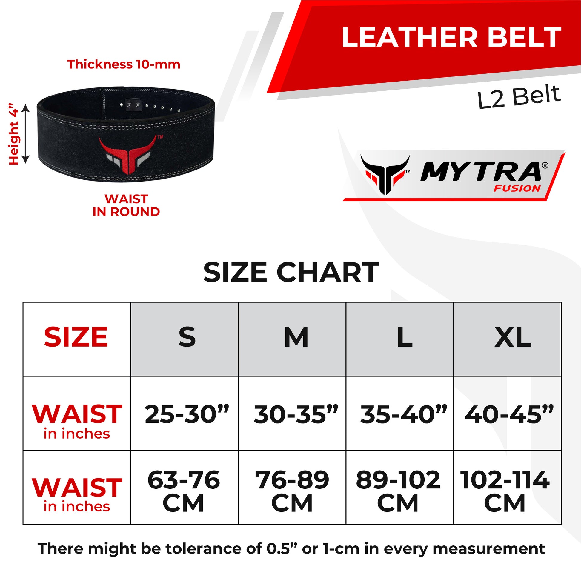 Mytra Fusion Size Chart Lever Belt L2 Powerlifting 