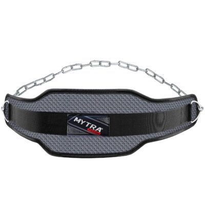 Black and Grey Neoprene Dip Belt, Soft Fitness Dipping Belt by Mytra Fusion